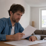 Homme concentré examinant des documents à table